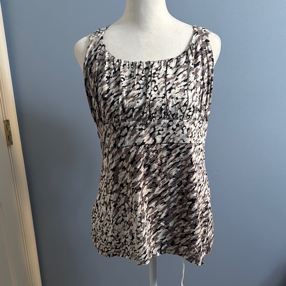 Ann Taylor Black and Gray Smocked Sleeveless Tank Top
